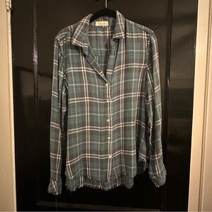 Bella Dahl Blue/Green Double Plaid Flannel Shirt